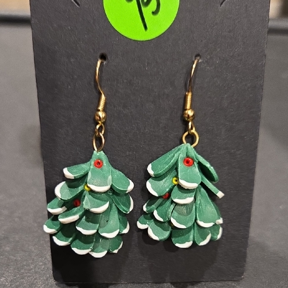 Festive Green Christmas Tree Earrings